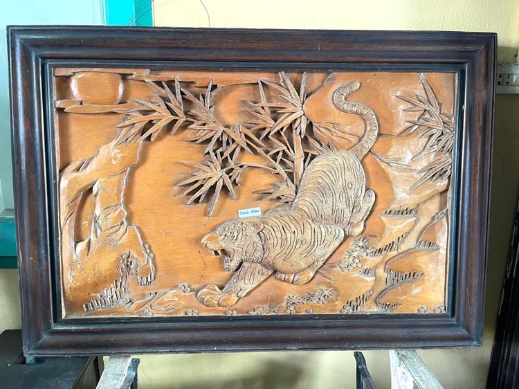 ภาพเสือ แกะสลักจากแผ่นไม้ เก่าสะสม รูปที่ 10