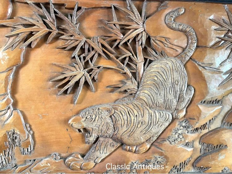 ภาพเสือ แกะสลักจากแผ่นไม้ เก่าสะสม รูปที่ 4