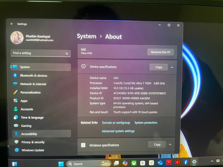 MSI คอลโซลเกมมิ่ง จอยสติ๊ก เล่นเกมแรง ทำเป็นมินิพีซีได้  MSI Claw A1M Ulra7 Handheld Gaming มือสอง สภาพสวย อุปกรณ์ครบยกกล่อง พร้อมของแถม รูปที่ 3