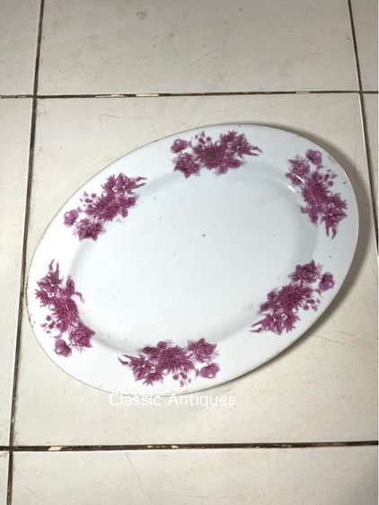 จาน เปลลายดอกแดง ใบใหญ่ เก่าโบราณสะสมA1