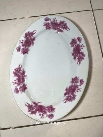 จาน เปลลายดอกแดง ใบใหญ่ เก่าโบราณสะสมA1 รูปที่ 2