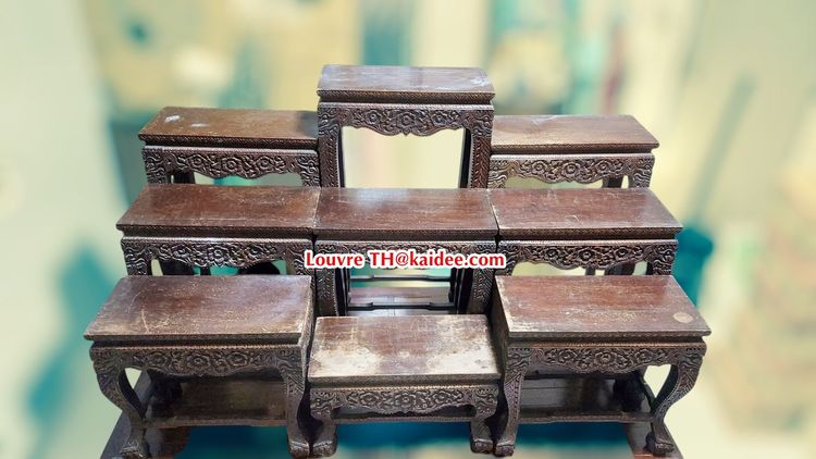 โต๊ะหมู่บูชา หมู่ 9 ไม้สัก ขาสิงห์ มือสอง