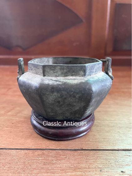 กระถาง แปดเหลี่ยม ทองเหลือง เก่าโบราณสะสม รูปที่ 4