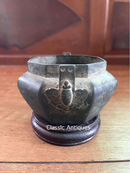 กระถาง แปดเหลี่ยม ทองเหลือง เก่าโบราณสะสม รูปที่ 5