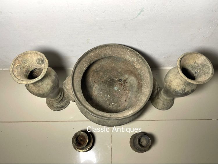 กระถาง ธูป แจกัน เชิงเทียน ทองเหลือง เก่าโบราณสะสมA1 รูปที่ 2