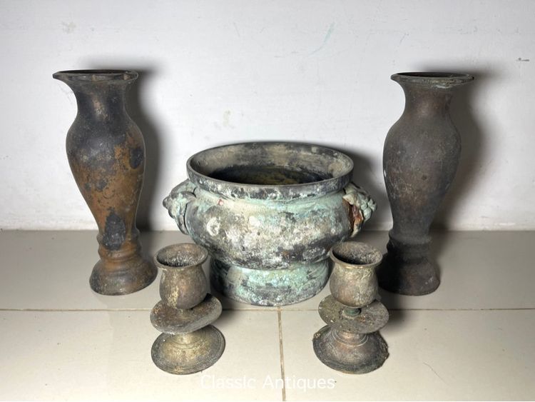 กระถาง ธูป แจกัน เชิงเทียน ทองเหลือง เก่าโบราณสะสมA2 รูปที่ 4