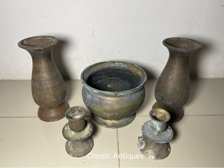 กระถาง ธูป แจกัน เชิงเทียน ทองเหลือง เก่าโบราณสะสมA3 รูปที่ 3