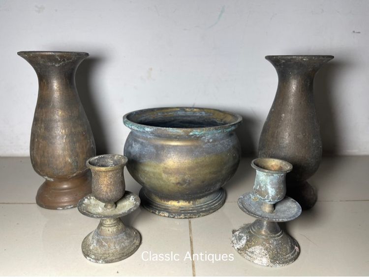 กระถาง ธูป แจกัน เชิงเทียน ทองเหลือง เก่าโบราณสะสมA3