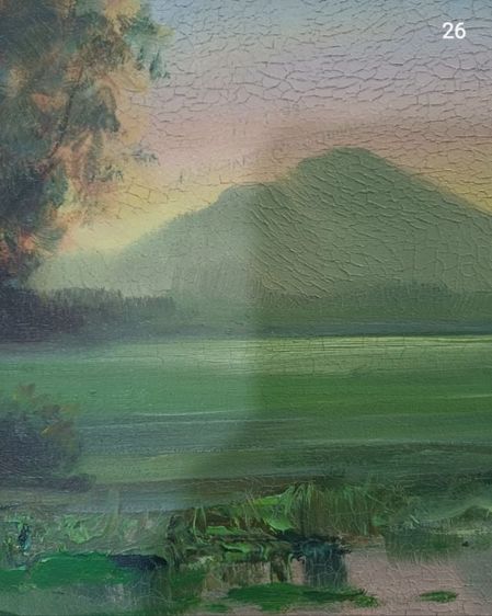 🖼  ภาพวาดสีน้ำมันบนผืนผ้าใบ ภาพวาดของจริง ชื่อภาพ"หนองน้ำกลางท้องทุ่ง" ขนาด 44.1×59.3cm พร้อมกรอบหลุยส์ ภาพสวย มีตำหนิเล็กน้อยตามรายละเอียด รูปที่ 12