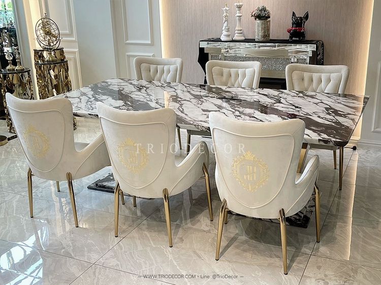 ABRAXAS-I (WHITE ARABESCATO)  luxurious Italian dining set ชุดโต๊ะอาหารท็อปหิน 6ที่นั่ง รุ่น อะบราซัส 1 รูปที่ 4