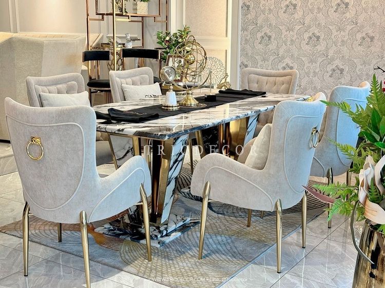 ABRAXAS-I (WHITE ARABESCATO)  luxurious Italian dining set ชุดโต๊ะอาหารท็อปหิน 6ที่นั่ง รุ่น อะบราซัส 1 รูปที่ 12