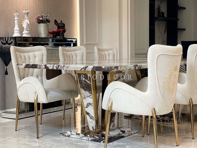 ABRAXAS-I (WHITE ARABESCATO)  luxurious Italian dining set ชุดโต๊ะอาหารท็อปหิน 6ที่นั่ง รุ่น อะบราซัส 1 รูปที่ 2