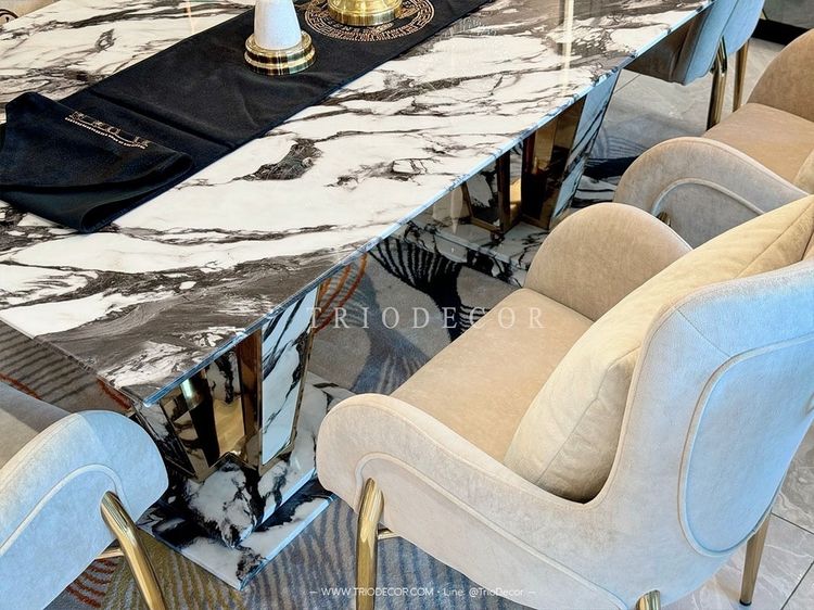 ABRAXAS-I (WHITE ARABESCATO)  luxurious Italian dining set ชุดโต๊ะอาหารท็อปหิน 6ที่นั่ง รุ่น อะบราซัส 1 รูปที่ 10