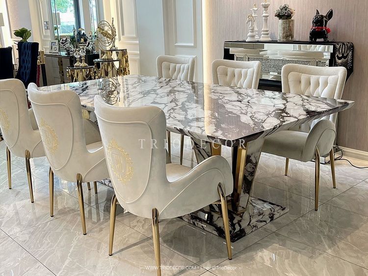 ABRAXAS-I (WHITE ARABESCATO)  luxurious Italian dining set ชุดโต๊ะอาหารท็อปหิน 6ที่นั่ง รุ่น อะบราซัส 1 รูปที่ 3