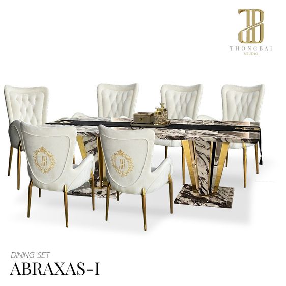 อื่นๆ สแตนเลสสตีล อื่นๆ ABRAXAS-I (WHITE ARABESCATO)  luxurious Italian dining set ชุดโต๊ะอาหารท็อปหิน 6ที่นั่ง รุ่น อะบราซัส 1