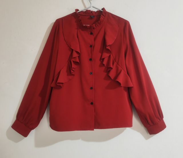 แดง อื่นๆ เสื้อเชิ้ตและเสื้อผู้หญิง L เสื้อแขนยาววินเทจ