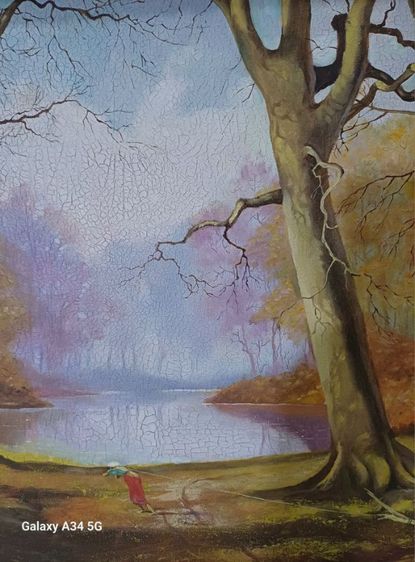 🖼 ภาพวาดสีน้ำมันบนผืนผ้าใบ(Oil on Canvas) เป็นภาพวาดของจริง Original ชื่อภาพ"หน้าแล้ง" วาดโดย"Sien" วาดปี 1991 เป็นของเก่า ไม่มีตำหนิใดๆ รูปที่ 5