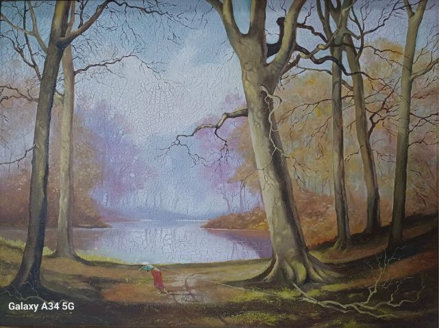 🖼 ภาพวาดสีน้ำมันบนผืนผ้าใบ(Oil on Canvas) เป็นภาพวาดของจริง Original ชื่อภาพ"หน้าแล้ง" วาดโดย"Sien" วาดปี 1991 เป็นของเก่า ไม่มีตำหนิใดๆ รูปที่ 3