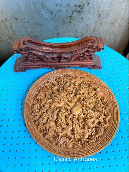 เก้ามังกร ไม้แกะสลัก พร้อมขาตั้งสะสมA3 รูปที่ 5