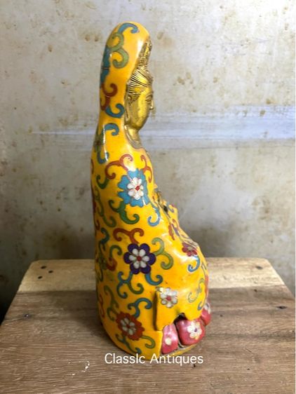 เจ้าแม่กวนอิม ทองเหลืองถมปัด สีเหลือง A3 รูปที่ 4