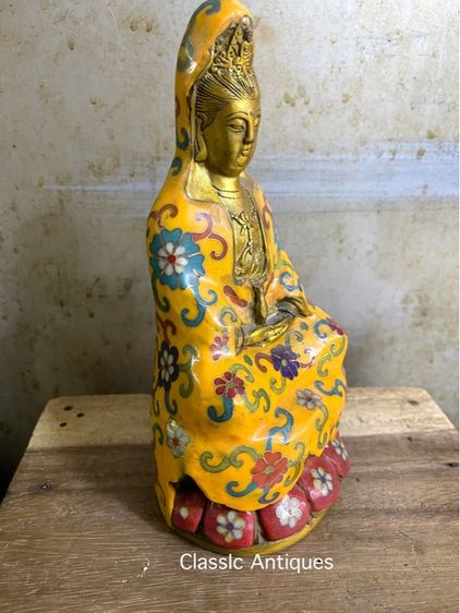 เจ้าแม่กวนอิม ทองเหลืองถมปัด สีเหลือง A3 รูปที่ 3