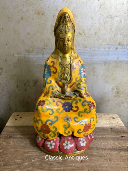 เจ้าแม่กวนอิม ทองเหลืองถมปัด สีเหลือง A3 รูปที่ 2