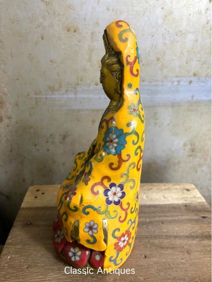 เจ้าแม่กวนอิม ทองเหลืองถมปัด สีเหลือง A3 รูปที่ 6