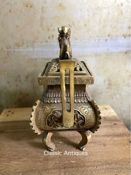 กระถาง กำยาน  หัวสิงห์ทองเหลือง สะสม A5 รูปที่ 5