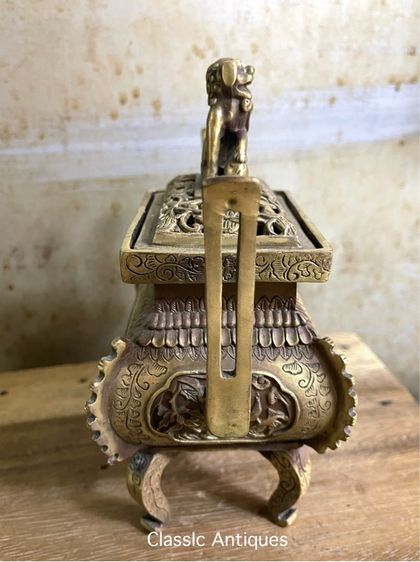 กระถาง กำยาน  หัวสิงห์ทองเหลือง สะสม A5 รูปที่ 3