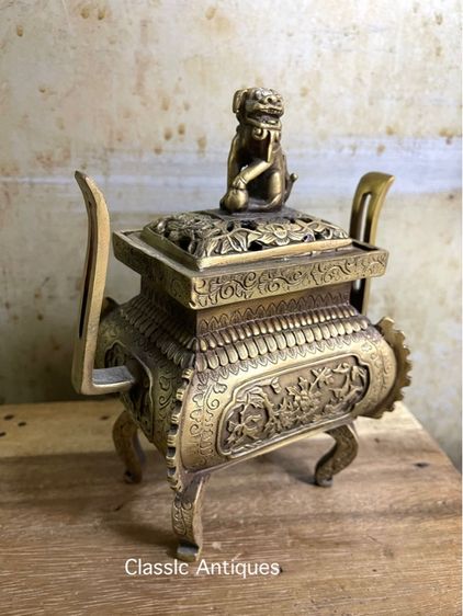 กระถาง กำยาน  หัวสิงห์ทองเหลือง สะสม A5 รูปที่ 2