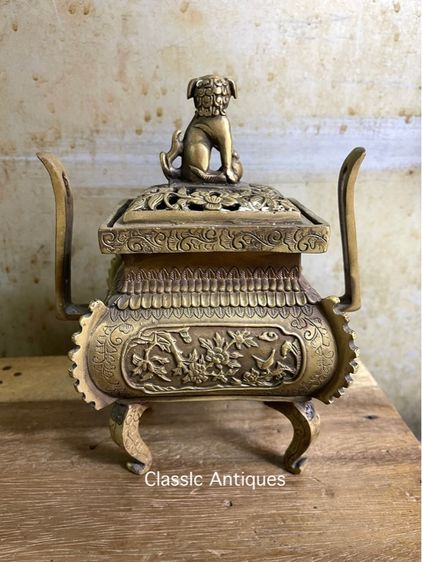 กระถาง กำยาน  หัวสิงห์ทองเหลือง สะสม A5 รูปที่ 4