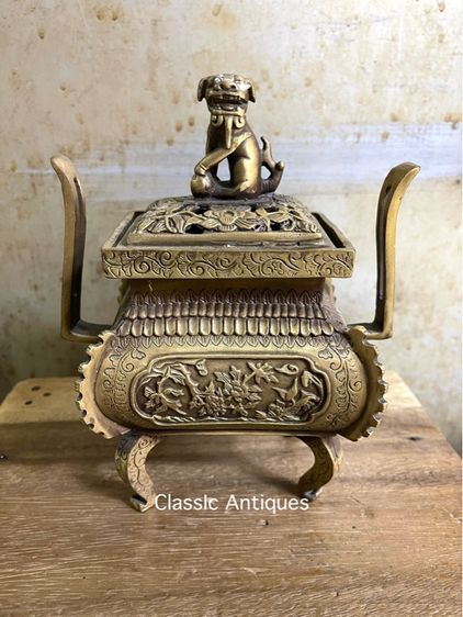 กระถาง กำยาน  หัวสิงห์ทองเหลือง สะสม A5