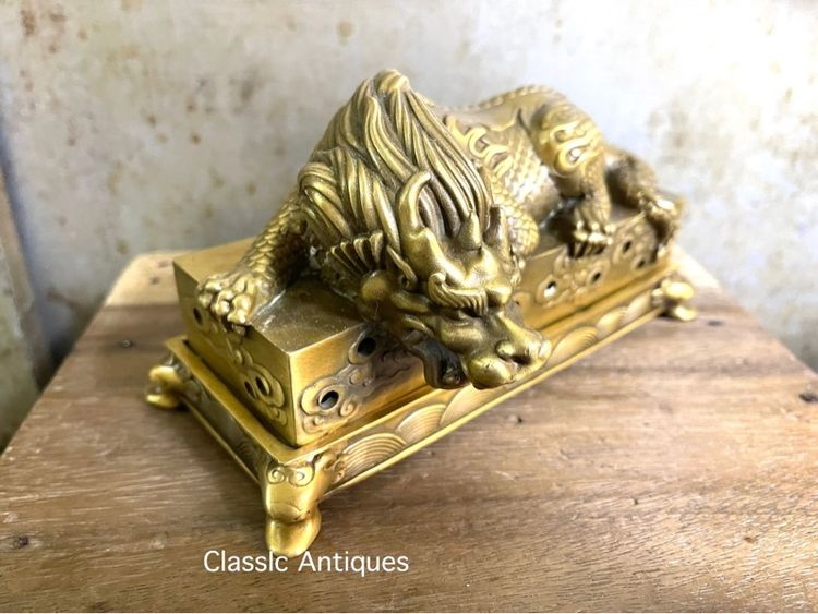 กระถาง กำยาน  หัวสิงห์ทองเหลือง A4 รูปที่ 2