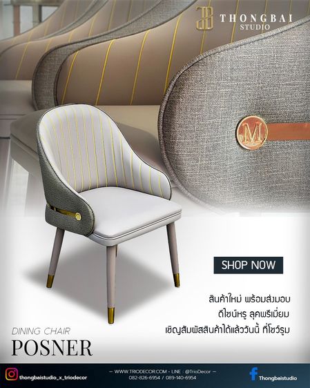 POSNER luxurious Italian chair เก้าอี้นั่งกินข้าว เก้าอี้โต๊ะอาหาร เก้าอี้โมเดิร์น DiningChair รุ่น พอสเนอ รูปที่ 11