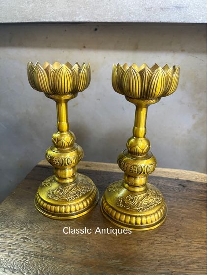 เชิงเทียน หงษ์ มังกร ทองเหลืองสะสม รูปที่ 3