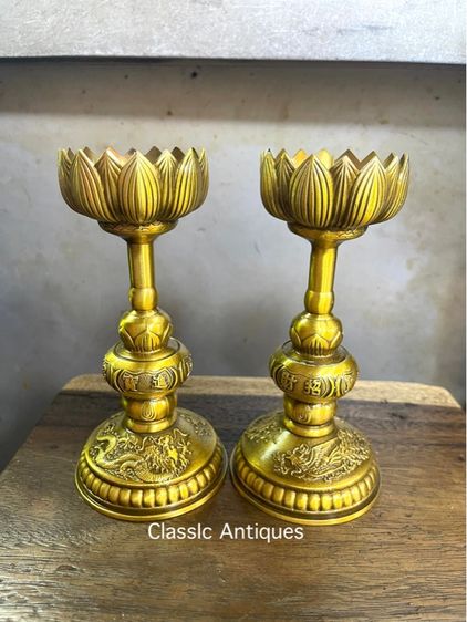 เชิงเทียน หงษ์ มังกร ทองเหลืองสะสม