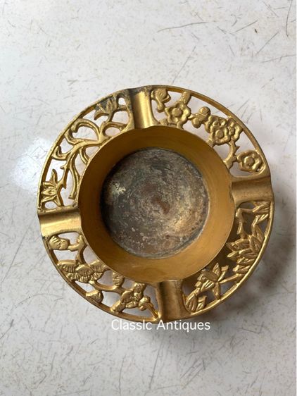 ที่เขี่ย ลายดอกไม้สี่ฤดู ทองเหลืองเก่าสะสม รูปที่ 6