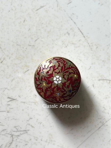 ตลับสีผึ้ง ทองเหลืองลงยาเก่าสะสมB26