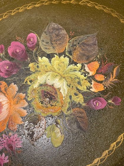 ถาดหลุยส์ เขียนสีลายดอกไม้โบราณ สะสม รูปที่ 4