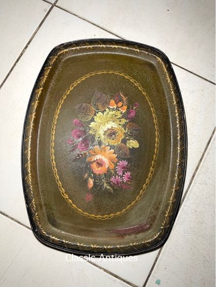 ถาดหลุยส์ เขียนสีลายดอกไม้โบราณ สะสม รูปที่ 10