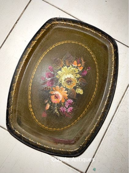 ถาดหลุยส์ เขียนสีลายดอกไม้โบราณ สะสม รูปที่ 11