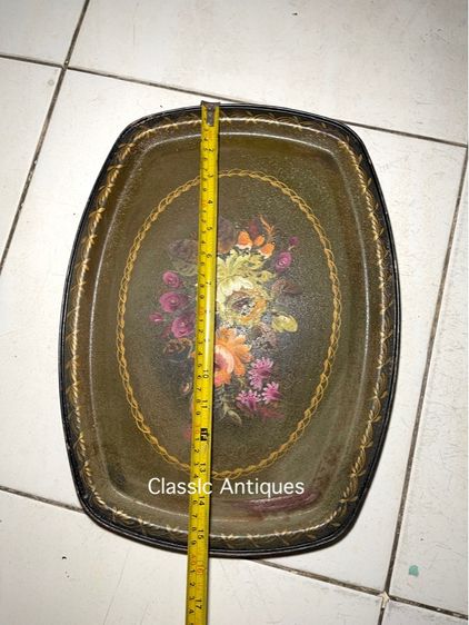 ถาดหลุยส์ เขียนสีลายดอกไม้โบราณ สะสม รูปที่ 13
