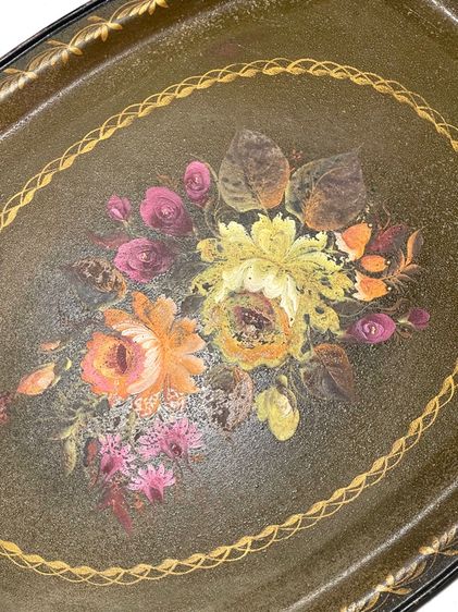 ถาดหลุยส์ เขียนสีลายดอกไม้โบราณ สะสม รูปที่ 3