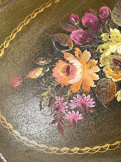 ถาดหลุยส์ เขียนสีลายดอกไม้โบราณ สะสม รูปที่ 5