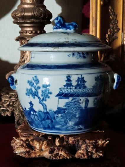 โถกระเบื้องเคลือบเขียนสีเก่าโบราณประกันแท้สภาพเยี่ยม