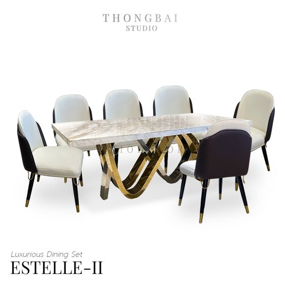 อื่นๆ สแตนเลสสตีล อื่นๆ ESTELLE-II luxurious Italian dining set ชุดโต๊ะอาหารลัคชูรี่ ท็อปหิน 6ที่นั่ง รุ่น เอสเทล 2
