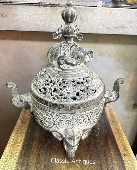 กระถางกำยาน คชสาร ช้างทองเหลืองสะสม A78