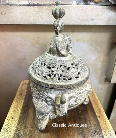 กระถางกำยาน คชสาร ช้างทองเหลืองสะสม A78 รูปที่ 10