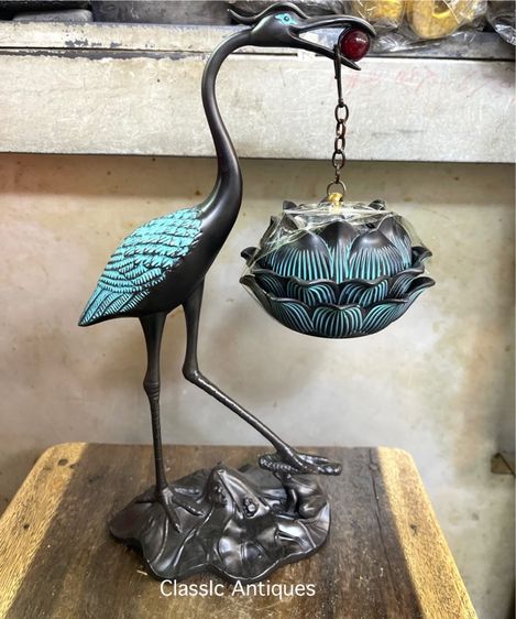 กระถางกำยาน นกกระเรียน ทองเหลืองสะสม A81 รูปที่ 7