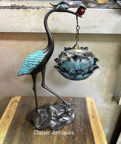 กระถางกำยาน นกกระเรียน ทองเหลืองสะสม A81 รูปที่ 8